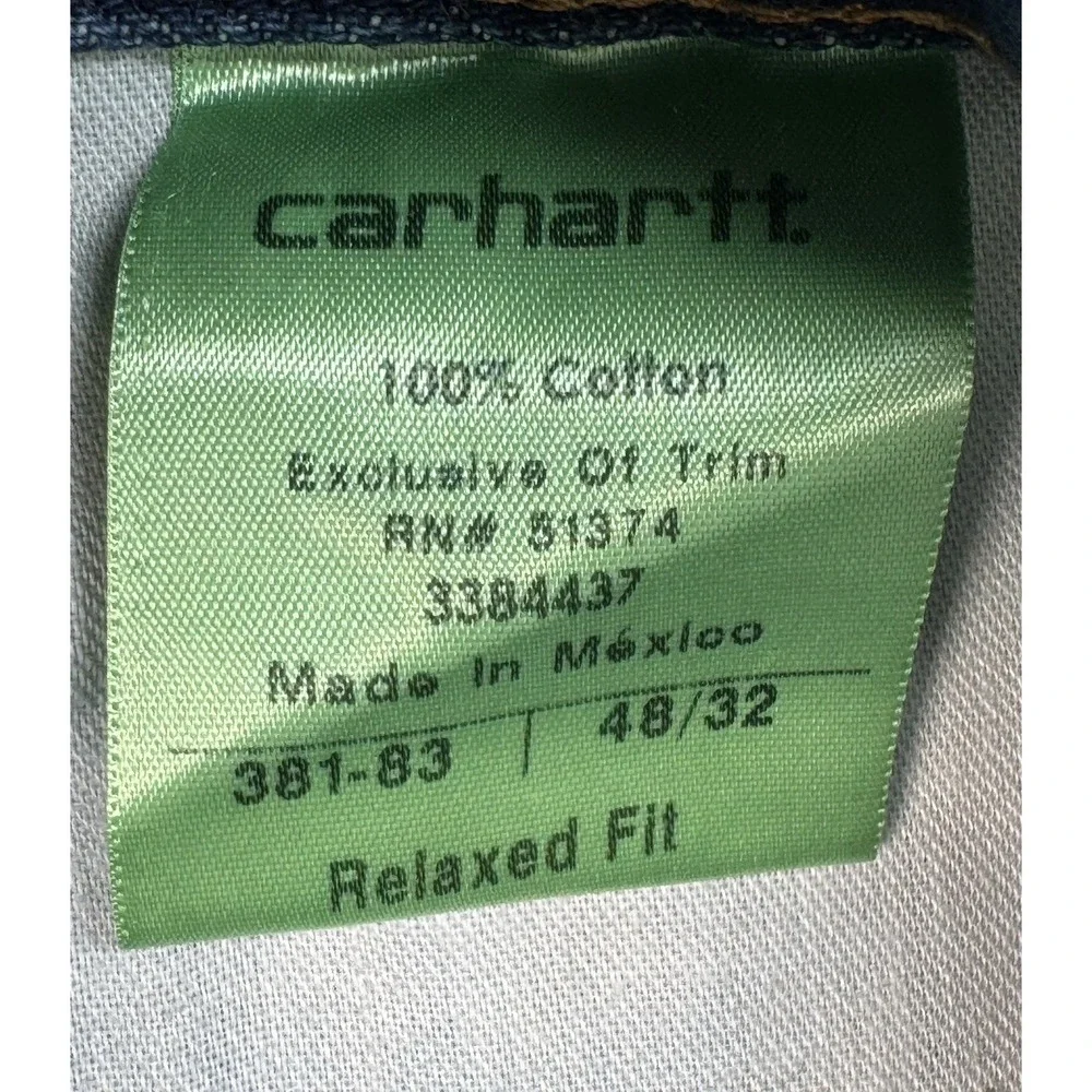 Carhartt Men's Blue Jeans Size 48x32 Relaxed Fit Big And Tall Jeans